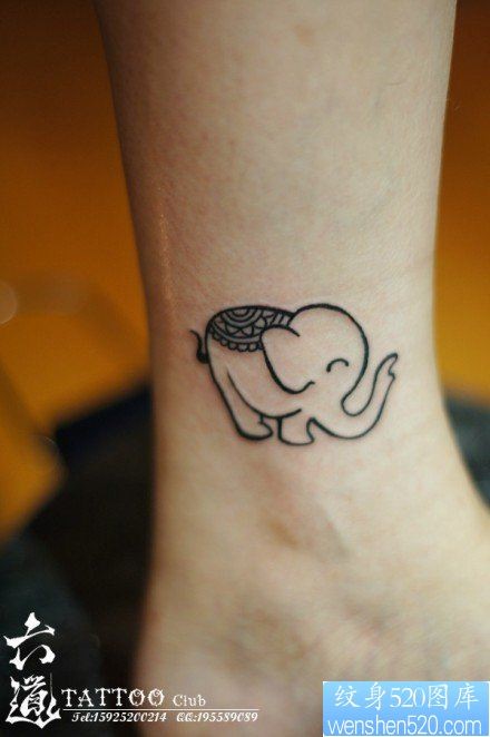 女人腿部小巧很可爱的小象纹身图片