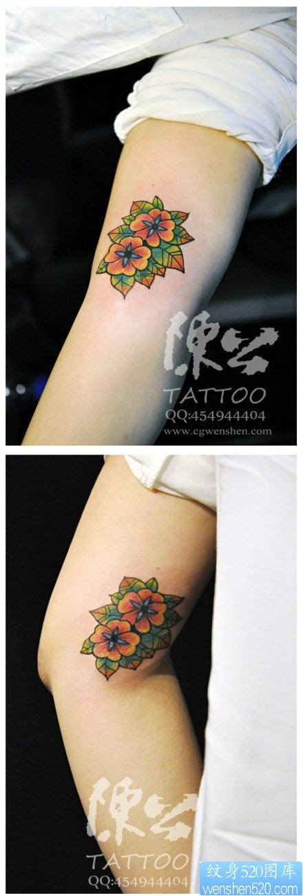女人手臂小巧时尚的花卉纹身图片