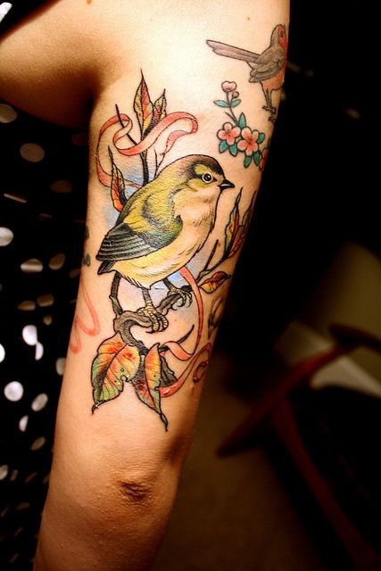 手臂上漂亮好看的小鸟纹身