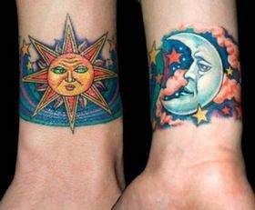 手臂情侣太阳月亮纹身图片