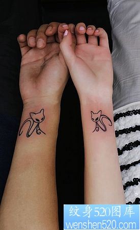 手臂情侣图腾猫咪纹身
