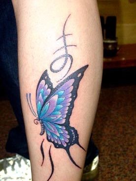小腿部漂亮的蝴蝶纹身