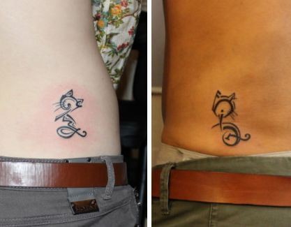 腰部情侣字母图腾猫咪纹身图片
