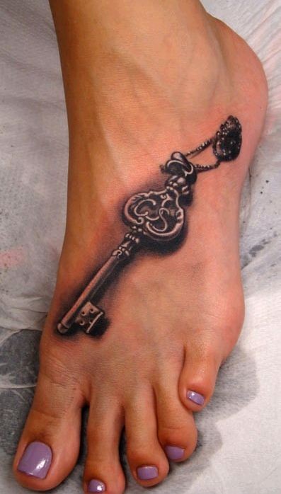 一组女人脚部钥匙纹身图片由纹身520图库推荐
