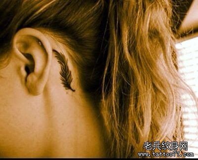 纹身520图库推荐一幅耳后羽毛纹身图片