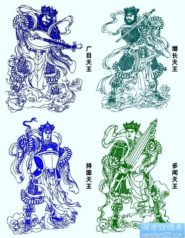 四大天王线稿纹身图片