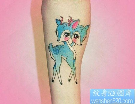 纹身520图库推荐一幅手臂小鹿纹身图片