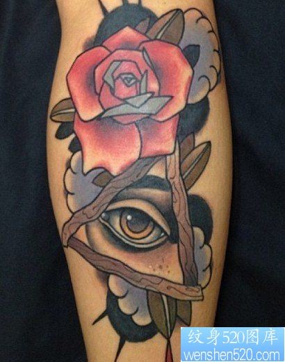 纹身520图库推荐一幅玫瑰花上帝之眼纹身图片
