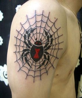 大臂上的蜘蛛蜘蛛网纹身