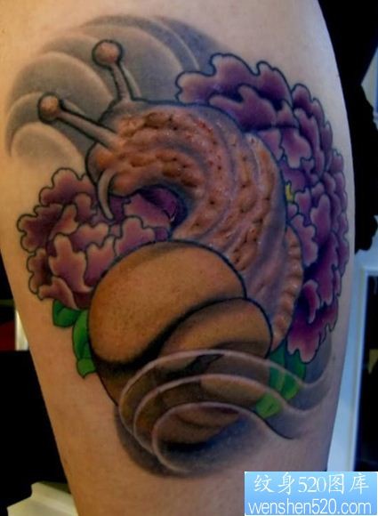 蜗牛牡丹纹身图案