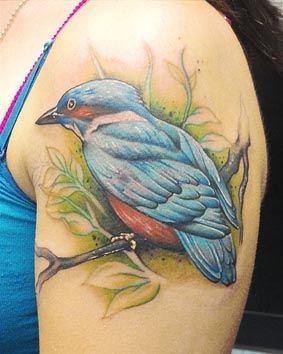 大臂上的翠鸟纹身图案