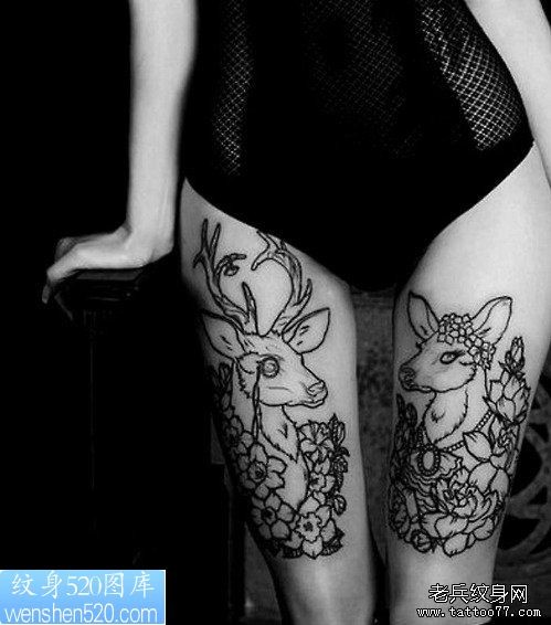 一幅女人腿部羚羊纹身作品