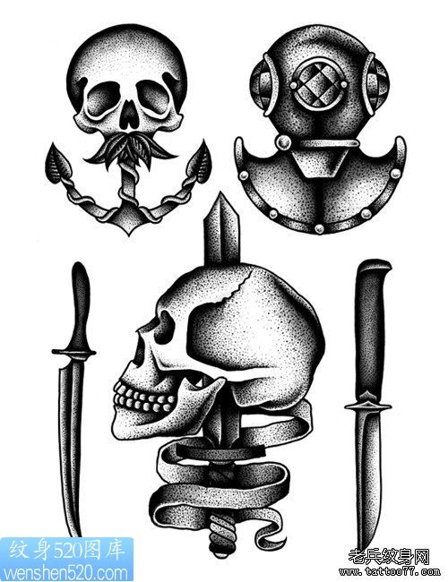 一组个性的骷髅头纹身作品