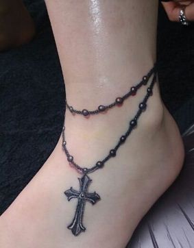 脚踝十字架脚链纹身图案