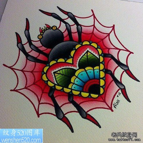 一幅彩色蜘蛛纹身作品