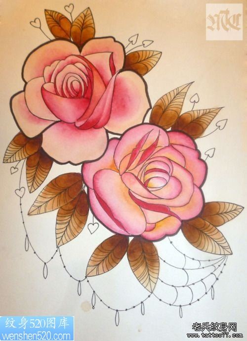 玫瑰花纹身手稿作品