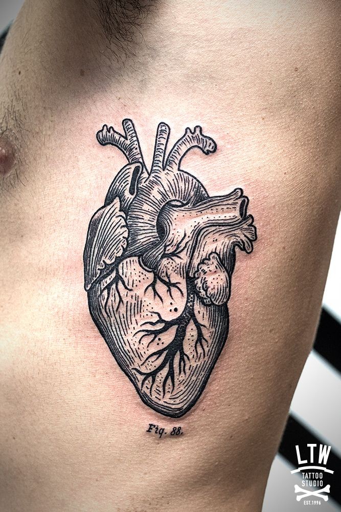 男士胸部一颗跳动的心脏纹身