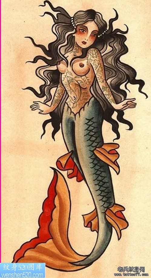 一幅个性美人鱼纹身作品