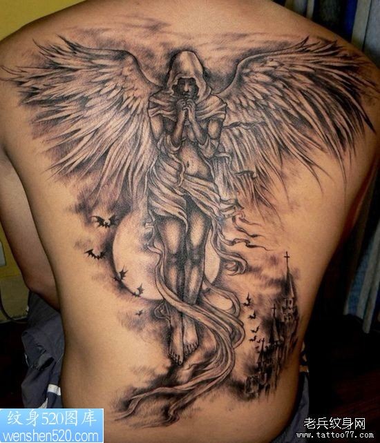 满背天使纹身作品