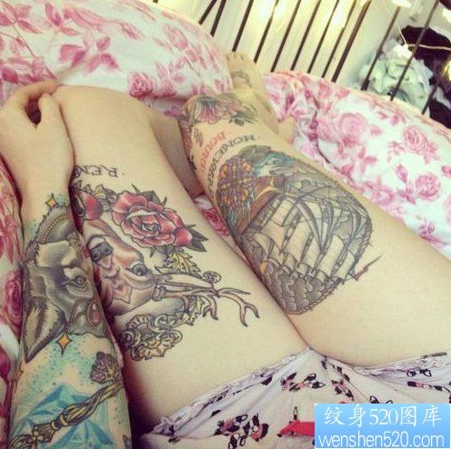 流行女孩腿部个性纹身作品