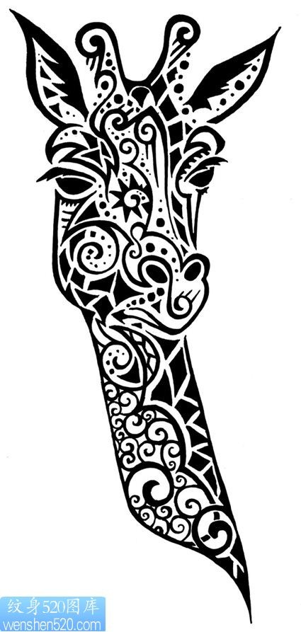 个性的长颈鹿图腾纹身手稿图案