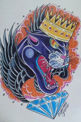 戴着王冠的狮子翅膀钻石纹身手稿图案