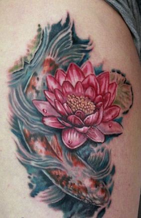 莲花锦鲤纹身集多种美好的象征意义于一生图案