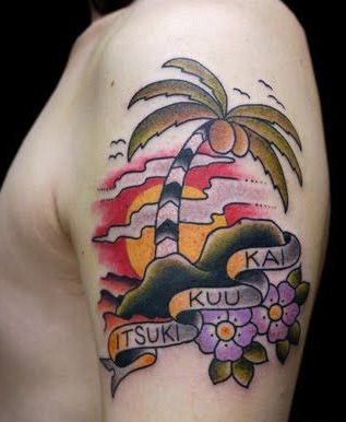 太阳椰子树花纹身图案