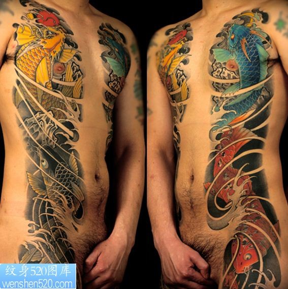 日本鳌鱼锦鲤纹身图案图案