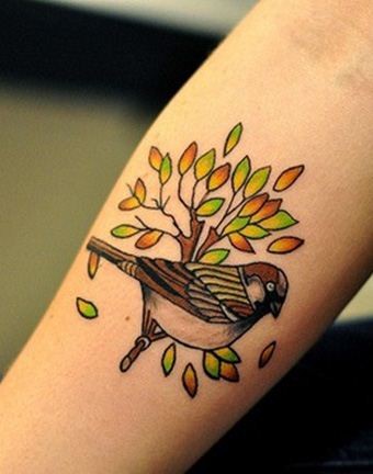 小鸟树枝纹身图案图案