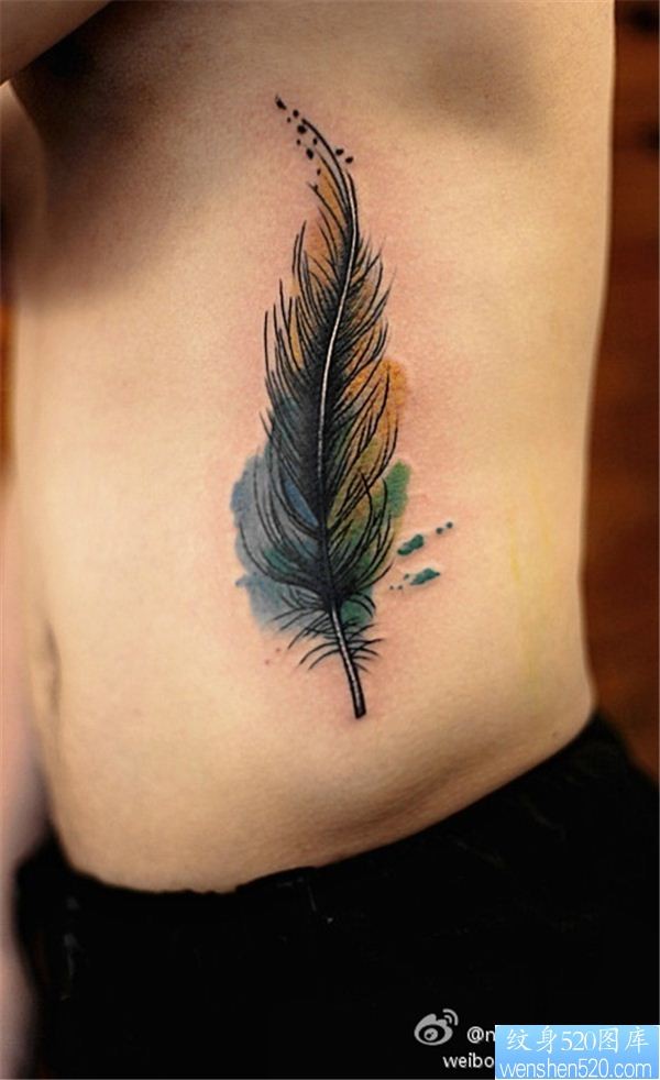 一幅胸部羽毛纹身图案