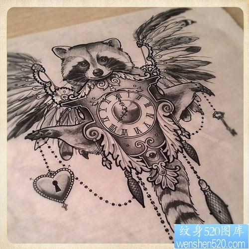 时尚漂亮的猫头鹰纹身手稿图案
