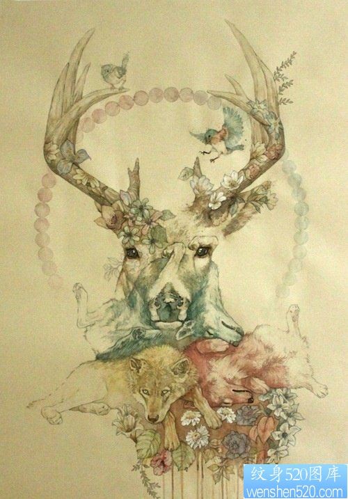 羚羊纹身手稿图案