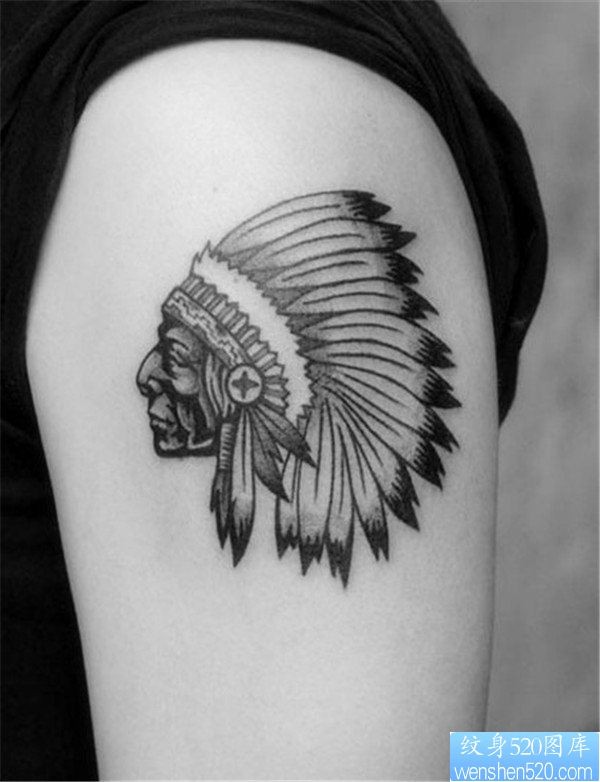 黑灰肖像印第安头像纹身图案
