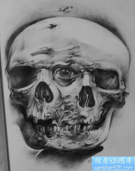 欧美素描骷髅头纹身图案