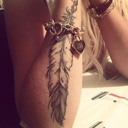 女性手臂唯美漂亮的羽毛纹身