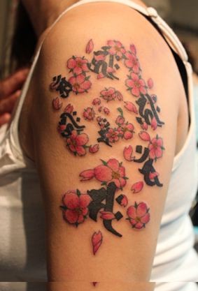大臂梵文樱花纹身图案图案