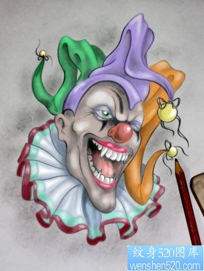 一款个性的小丑纹身手稿图案