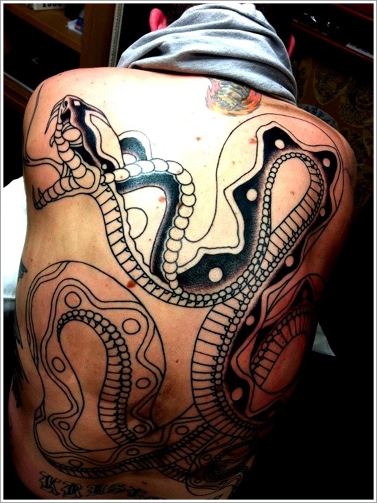 一组经典的蛇纹身：长大血口的蛇