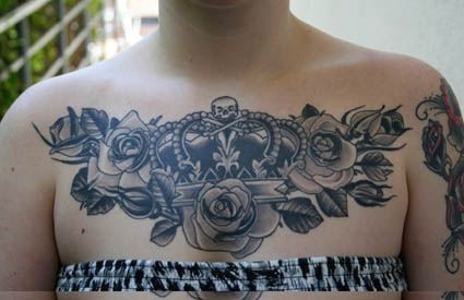 胸前玫瑰花school纹身图案图案