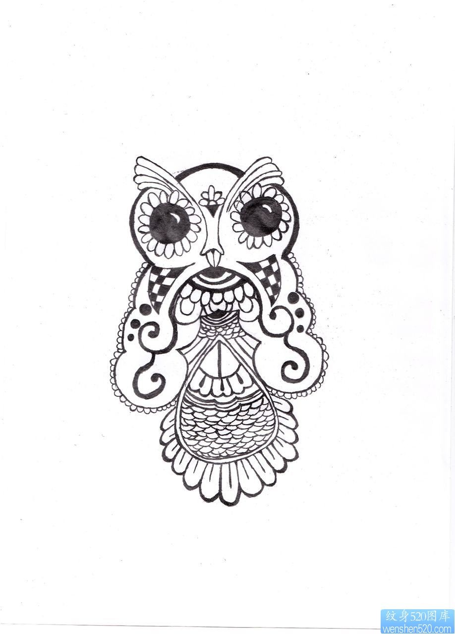 猫头鹰纹身线稿图案