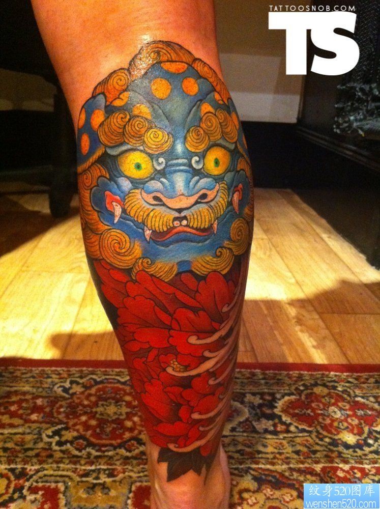 脚部个性唐狮纹身图案