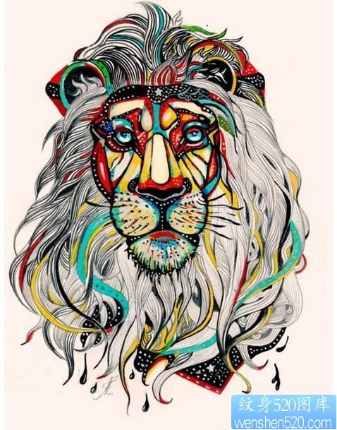 狮子纹身手稿图案由最好的纹身图案