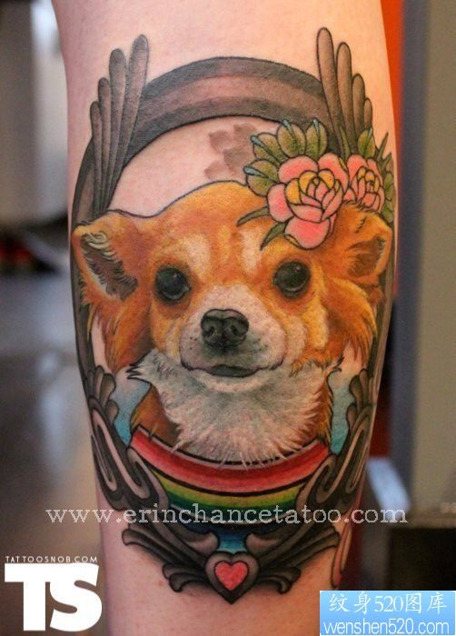 手部一款个性狗纹身图案