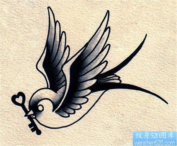 一只黑白色的燕子纹身图案