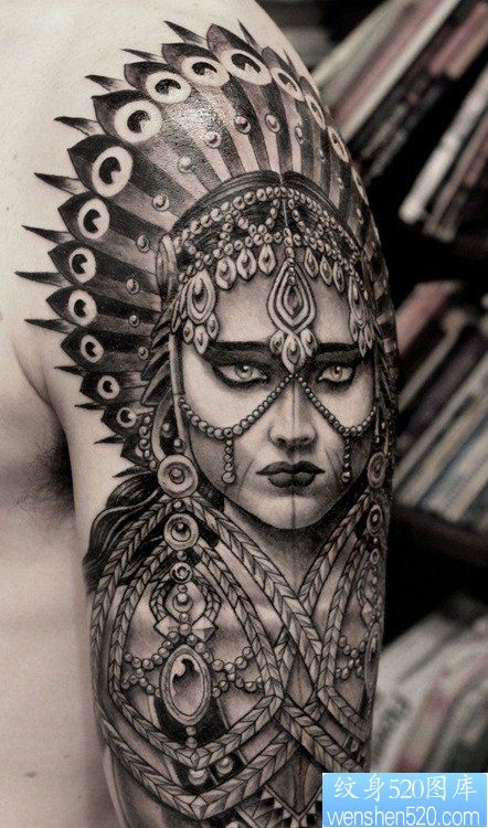 胳膊印第安人物纹身图案