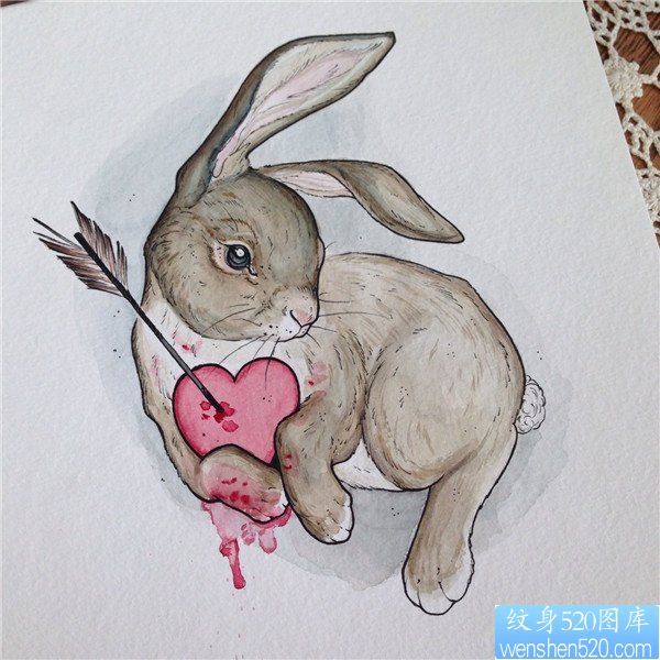 爱心兔子纹身手稿图案
