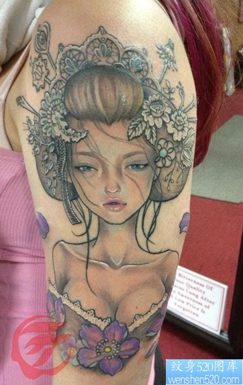 女性胳膊艺妓纹身图案