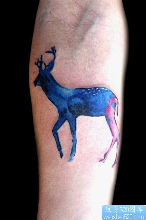 一款手臂星空羚羊纹身图案