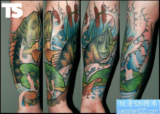 手部一款个性包小臂鱼纹身图案